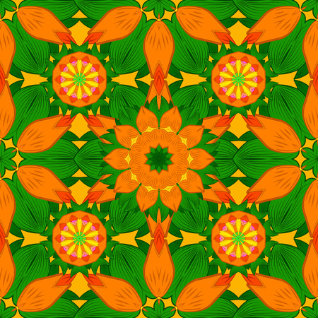Seamless texture illustration with orange and green background. Vector.のイラスト素材