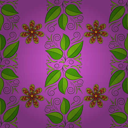 Vector seamless dark pink background with green leaves and stripe flowers.のイラスト素材