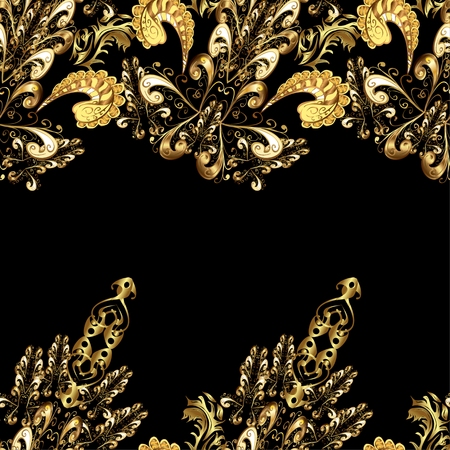 Vintage pattern on black background with golden elements. Vector.のイラスト素材