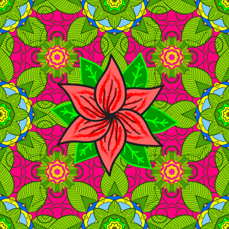 Seamless pattern with hand drawn pink flowers. Vector.のイラスト素材