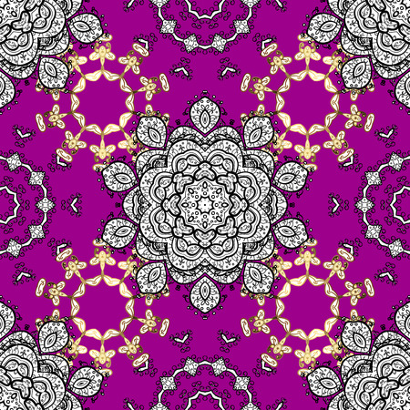 Seamless vintage pattern on lilac background with white floral elements.のイラスト素材