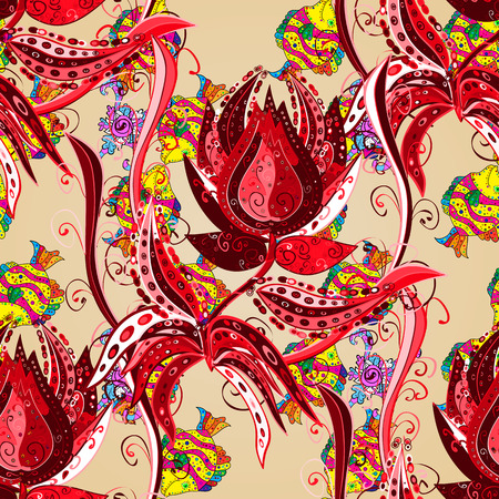 vector seamless with red doodles on light background.のイラスト素材