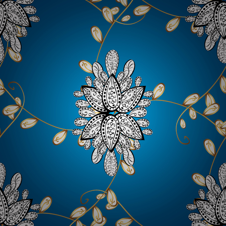 Vector pattern on light blue gradient background with golden flowersのイラスト素材