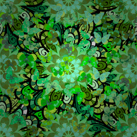 Green mandalas floral background. Mix. Vector illustration.のイラスト素材