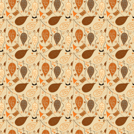 Seamless decorative template texture with green and beige leaves. Seamless stylized leaf pattern. Brown, orange, beigeのイラスト素材