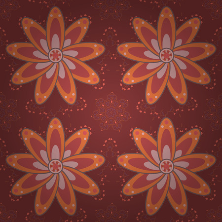 Seamless pattern with Mandalas. Vector ornaments, background. Red, orange.のイラスト素材