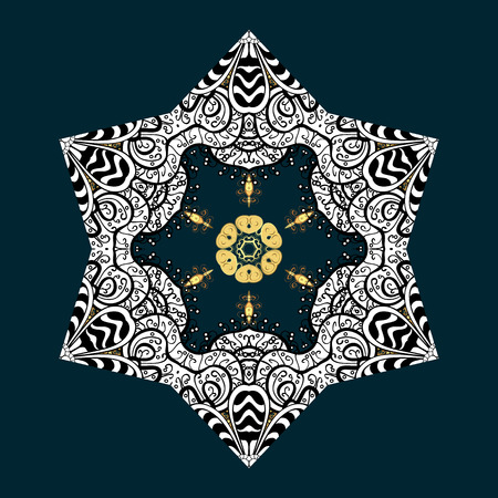 White and golden snowflakes on blue background. Vector.のイラスト素材