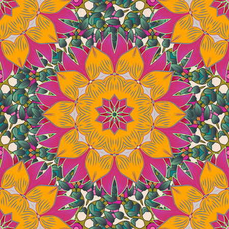 Mandalas background. Orange, pink. Petal flowers. Vector illustration.のイラスト素材
