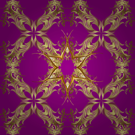 Seamless vintage pattern on purple background with golden elements.のイラスト素材