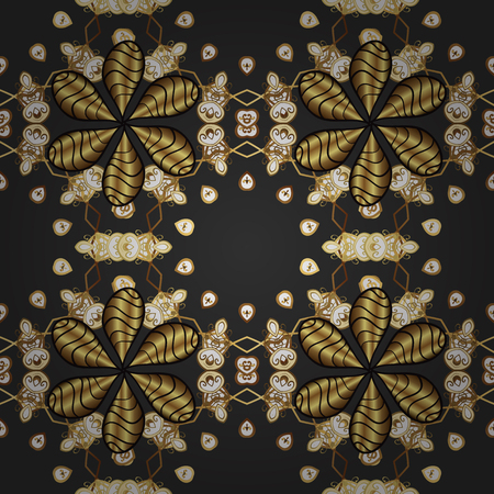 Seamless vintage pattern on dim black background with golden elements. Radial gradient shape.のイラスト素材