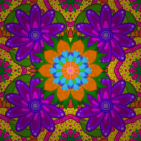 Violet patal flowers on colorful background. Vector. Radial gradient shadow.のイラスト素材