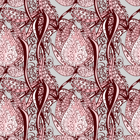 Seamless pattern with decorative white hibiscus flowers isolated on red. Raster delicate background.の写真素材