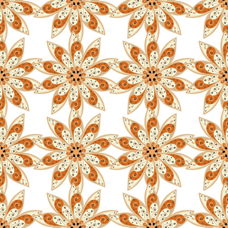 Seamless floral colored background. Brown, beige and white fabric texture. Floral vintage design.のイラスト素材