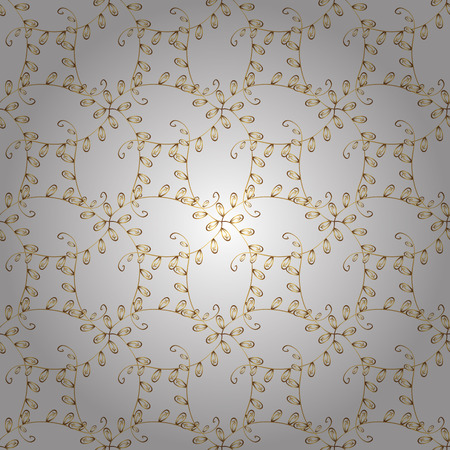 Seamless vintage pattern on white background with golden elements. Christmas, snowflake, new year. Radial gradient shape.のイラスト素材
