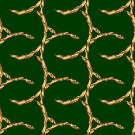 Seamless vintage pattern on dark green background with golden elements. Christmas, snowflake, new year. vector illustration texture.のイラスト素材