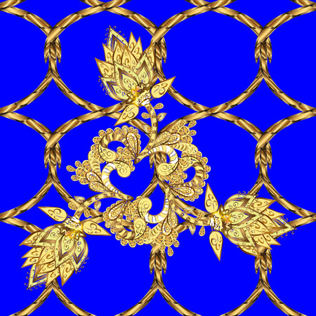 Seamless vintage pattern on dark blue background with golden elements. vector illustration texture.のイラスト素材
