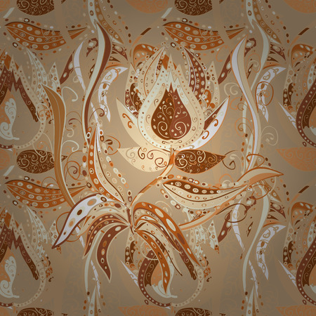 Floral seamless pattern. Radial gradient shape. Brown, beige. raster illustration texture.の写真素材