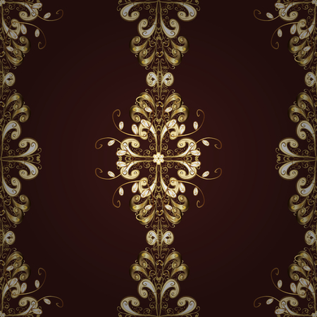 Seamless vintage pattern on dark background with golden elements.の写真素材