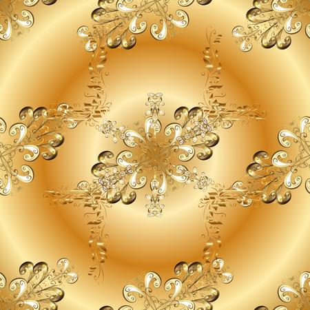 Floral vintage border with vintage golden ornament on golden gardient background.のイラスト素材