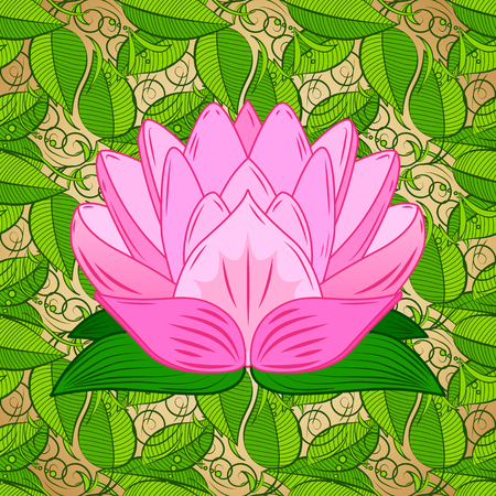 Seamless floral pattern with pink water liliesのイラスト素材