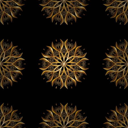 Golden Seamless Wallpaper, Vector Background. Snowflake, Christmas, New Year. Golden grid. Luxury background. Vintage pattern. Floral. Black background. Radial gradient shape.のイラスト素材