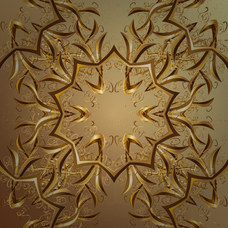 Flat hand drawn vintage collection. Vector golden pattern. Backdrop, fabric, gold wallpaper. Golden pattern on beige background with golden elements.のイラスト素材