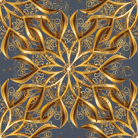 Traditional classic golden pattern on gray background with golden elements. Oriental ornament in the style of baroque.の写真素材