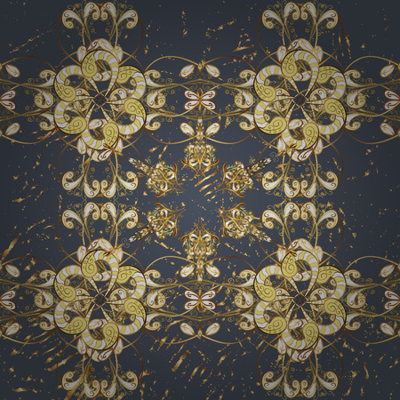 ?attern on gray background with golden elements. Vector golden pattern. Oriental style arabesques. Golden textured curls.のイラスト素材
