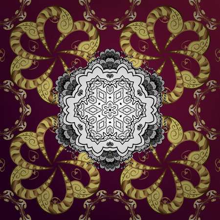 Seamless pattern oriental ornament. Golden pattern on pink background with golden elements.のイラスト素材