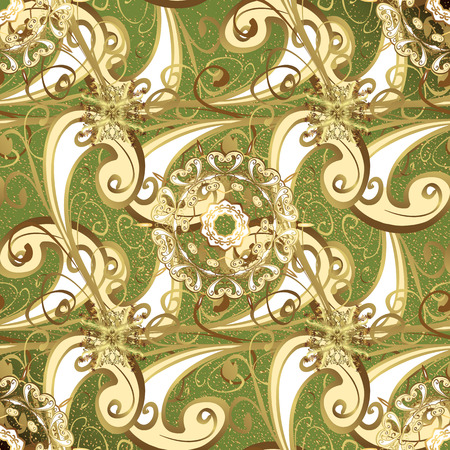 Gold green floral ornament in baroque style. Golden element on green background.のイラスト素材