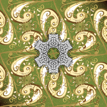 Golden pattern on green background with golden elements. Golden pattern. Vector oriental ornament.のイラスト素材
