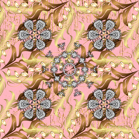 Classic pink and golden pattern. Traditional orient ornament. Classic vintage background.の写真素材