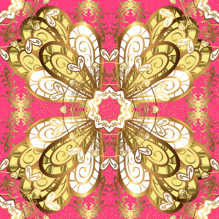 Oriental classic golden pattern. Abstract background with repeating elements. Pink on background.の写真素材