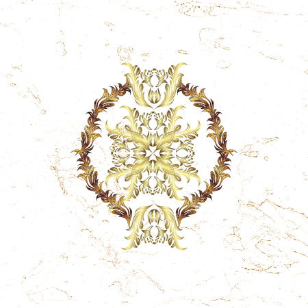 White background with golden elements. Golden textured curls. Vector golden pattern. Oriental style arabesques.のイラスト素材