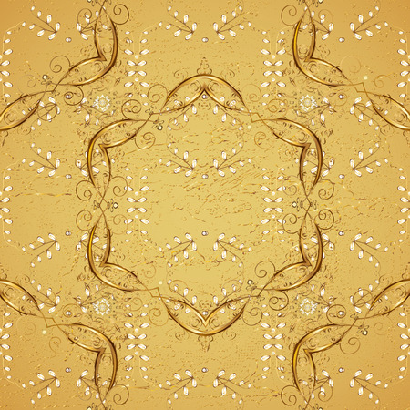 Abstract background with repeating elements. Yellow and golden pattern. Elegant vector classic pattern.のイラスト素材