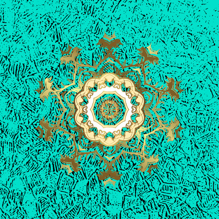 Ornate decoration. Damask pattern background for sketch design in the style of Baroque. Golden pattern on blue background with golden elements.の写真素材