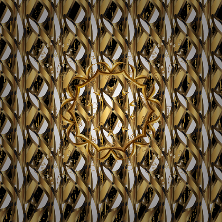 Golden pattern. Black background with golden elements. Golden textured curls. Oriental style arabesques.の写真素材