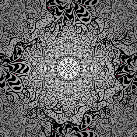 Damask seamless pattern for design. Vector seamless pattern on pink background with white elements and with white doodles. Vector illustration.のイラスト素材