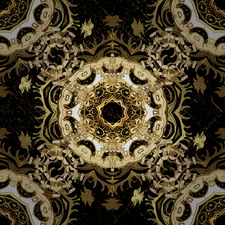 Classic golden pattern. Classic vintage background. Golden pattern on black background with golden elements. Traditional orient ornament.の写真素材