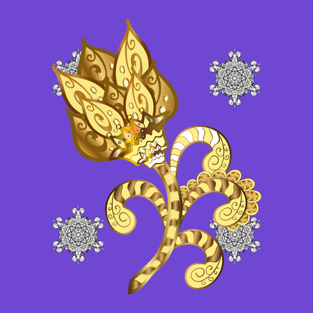 Isolated watercolor golden elements on white background. Symbol of winter. Beautiful decoration. Vector illustration with violet isolated snowflakes.のイラスト素材