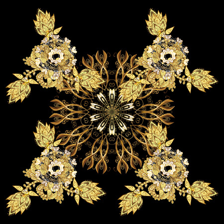 Oriental ornament in the style of baroque. Traditional classic vector golden. Black background with golden elements.のイラスト素材