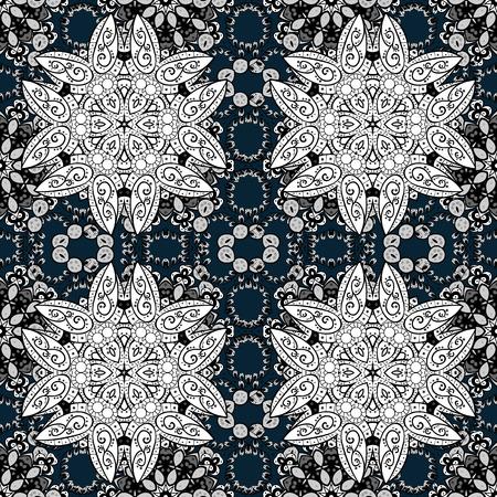 Vintage seamless pattern on a blue background with white elements. Christmas 2018, snowflake, new year.のイラスト素材