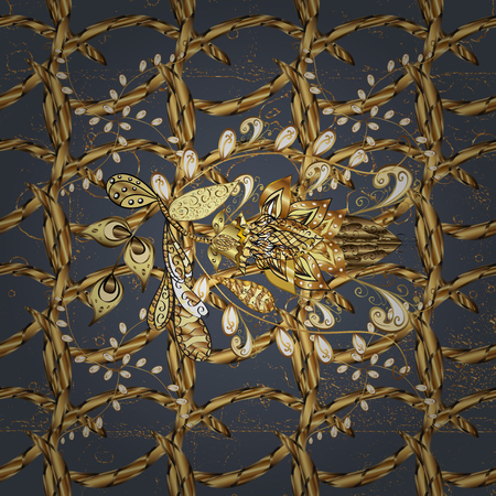 Classic golden pattern. Pattern on gray background with golden elements. Traditional orient ornament. Classic vintage background.の写真素材