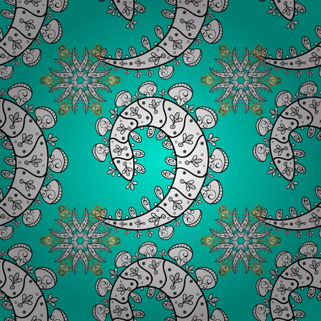 Gold floral ornament in baroque style. Golden element on blue background. Gold Sketch on texture background. Damask seamless repeating background.のイラスト素材