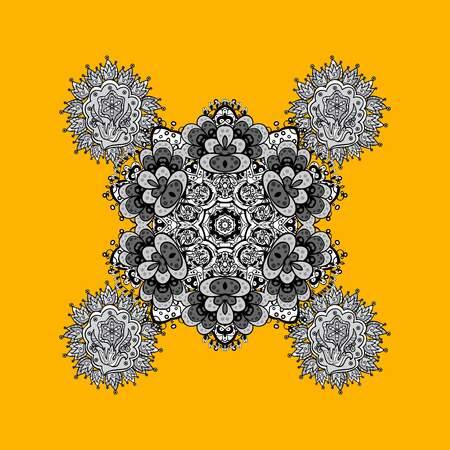 Royal luxury white baroque damask vintage. Vector pattern background sketch with antique floral medieval decorative flowers, leaves and white pattern ornaments on yellow and white background.のイラスト素材