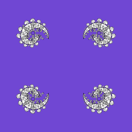 Oriental ornament in the style of baroque. Traditional classic white vector pattern on violet and white background with white elements.のイラスト素材