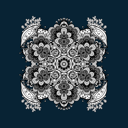 Texture curls. Vector oriental style arabesques. Mandalas lace, stylized flowers, paisley. Openwork delicate pattern. On blue and white background with doodles elements.のイラスト素材
