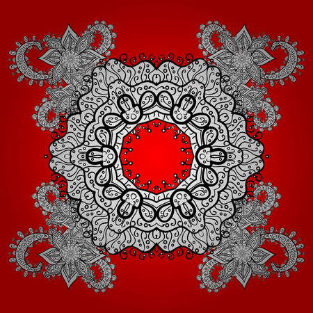 White snowflake. Abstract sketch, wrapping decoration. Winter symbol, Merry Christmas holiday, Happy New Year 2018. Vector white pattern on red and white background with doodles elementのイラスト素材