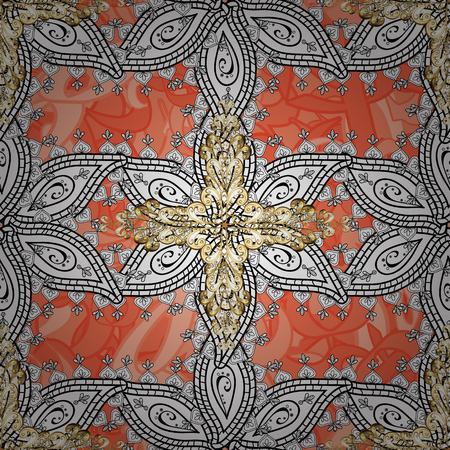 Classic vintage background. Seamless classic vector and golden pattern. Traditional orient ornament with white doodles.のイラスト素材