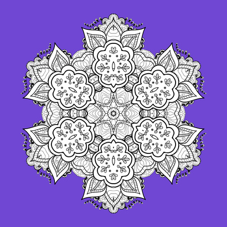 Vector geometric background. White color illustration. For your design, sketch. White pattern on violet and white background with doodles elements.のイラスト素材